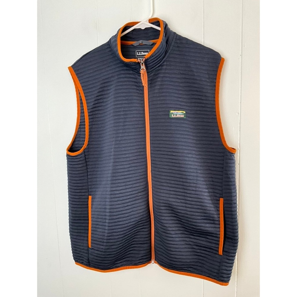LL Bean Mens Navy Blue Orange Quilted Full Zip Vest 513274 Large Regular